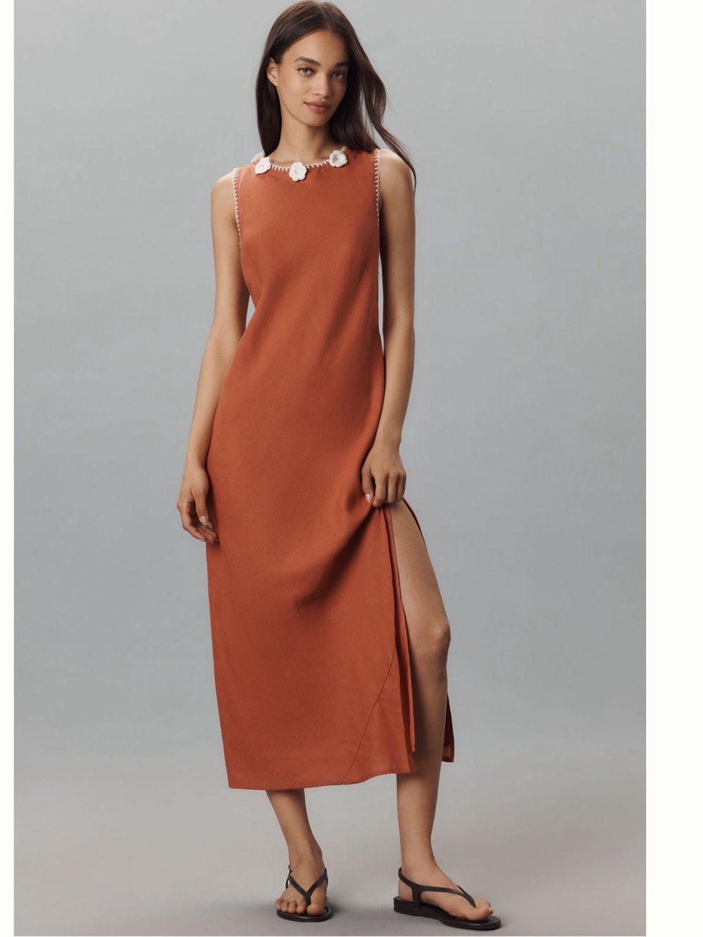 Nwt linen blend crochet midi dress Anthropologie